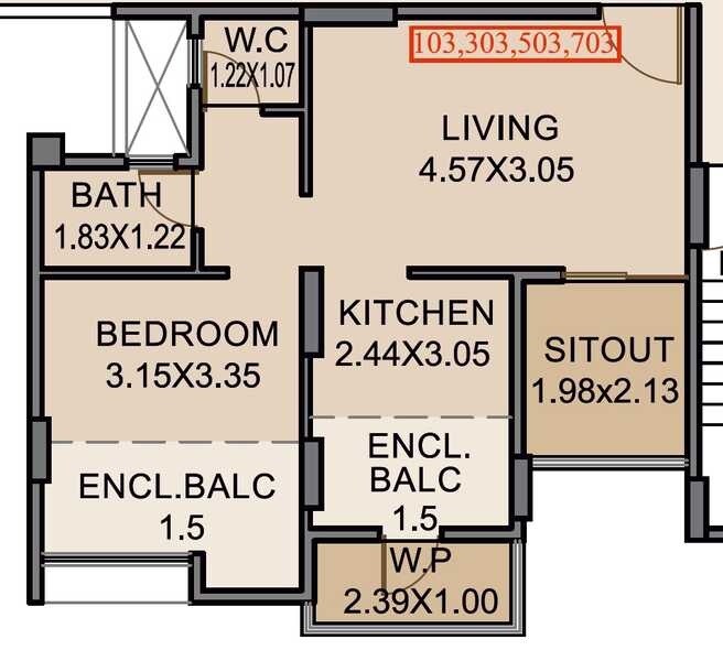 Floor plan of 1 BHK 510 Sq. Ft. Apartment in Venkatesh Lake Orchid, Pune