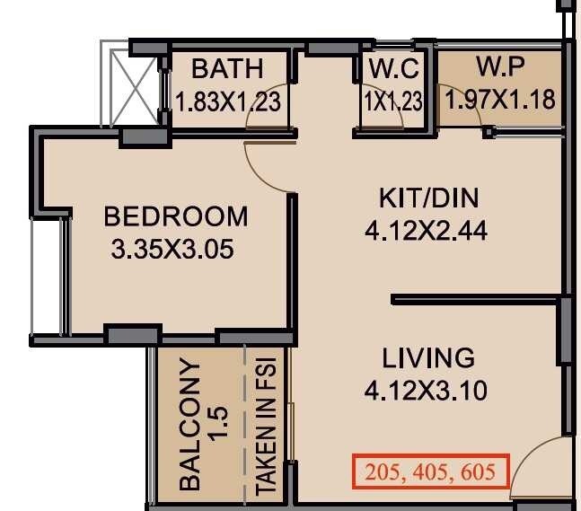 Floor plan of 1 BHK 513 Sq. Ft. Apartment in Venkatesh Lake Orchid, Pune