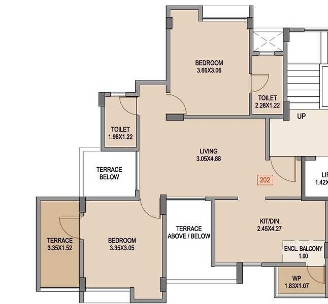 Floor plan of 2 BHK 758 Sq. Ft. Apartment in Venkatesh Lake Orchid, Pune