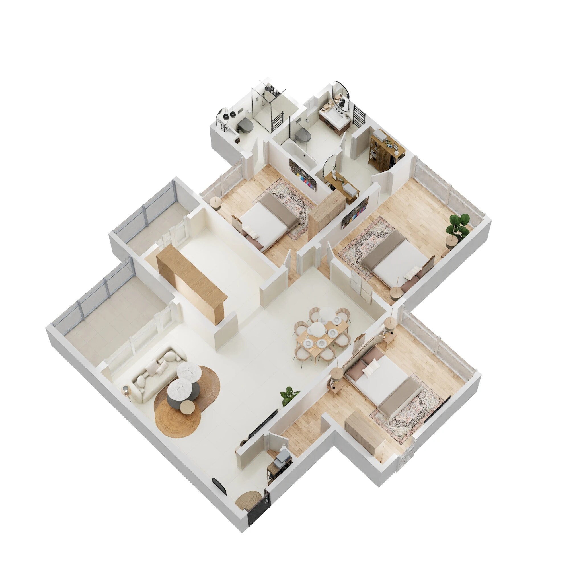 Floor plan of 3 BHK 1296 Sq. Ft. Apartment in Venkatesh Laurel, Pune