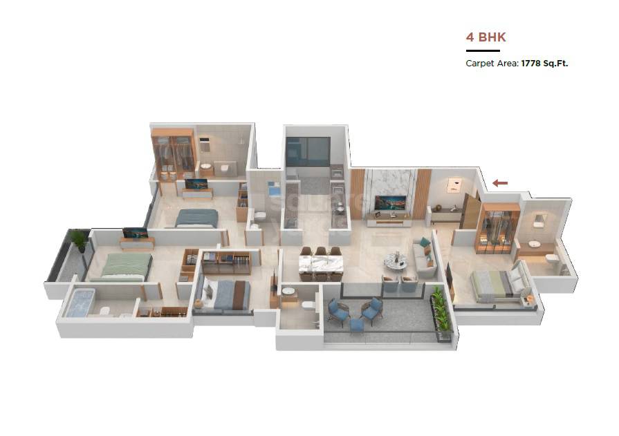 Floor plan of 4 BHK 1778 Sq. Ft. Apartment in Venkatesh Laurel, Pune