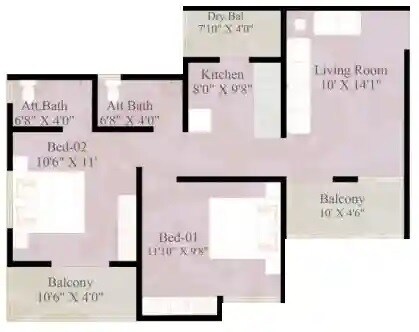 Floor plan of 2 BHK 551 Sq. Ft. Apartment in Venkatesh Little Heart, Pune