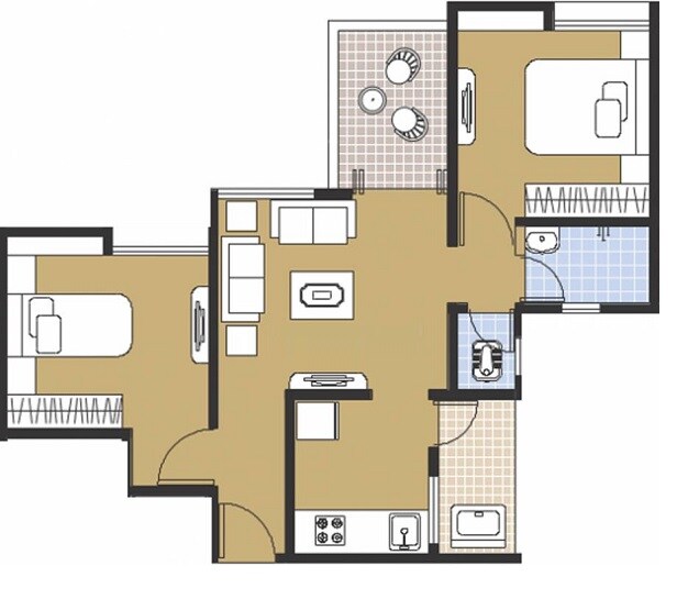 Floor plan of 2 BHK 595 Sq. Ft. Apartment in Venkatesh Nandanvan, Pune