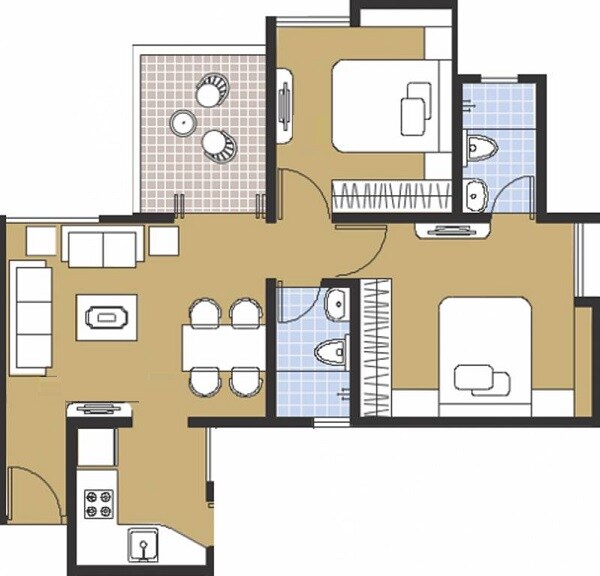 Floor plan of 2 BHK 668 Sq. Ft. Apartment in Venkatesh Nandanvan, Pune
