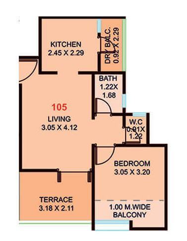 Floor plan of 1 BHK 367 Sq. Ft. Apartment in Venkatesh Navita, Pune