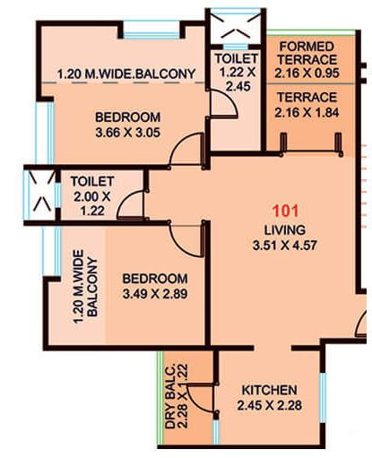 Floor plan of 2 BHK 528 Sq. Ft. Apartment in Venkatesh Navita, Pune