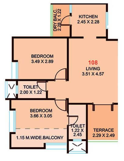 Floor plan of 2 BHK 565 Sq. Ft. Apartment in Venkatesh Navita, Pune