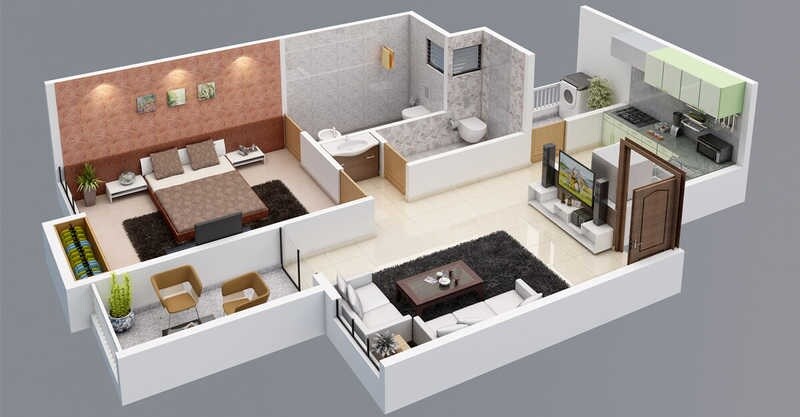 Floor plan of 1 BHK 396 Sq. Ft. Apartment in Venkatesh Oxy Bonita, Pune