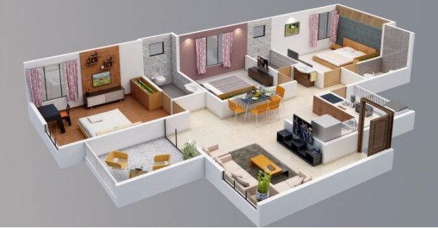 Floor plan of 3 BHK 810 Sq. Ft. Apartment in Venkatesh Oxy Bonita, Pune