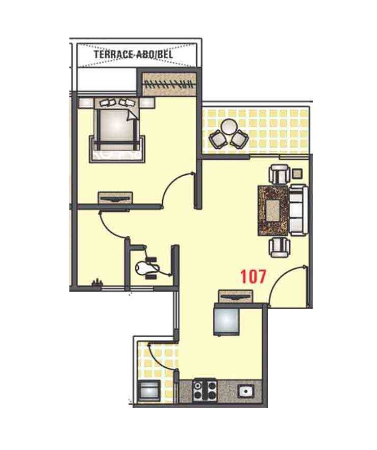 Floor plan of 1 BHK 386 Sq. Ft. Apartment in Venkatesh Oxy Flora, Pune
