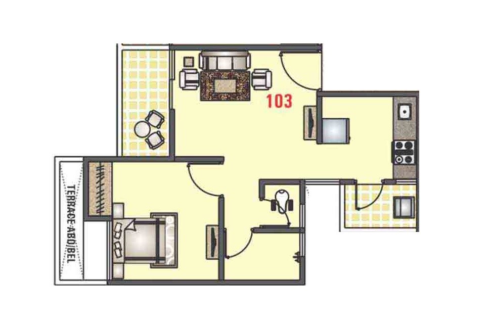 Floor plan of 1 BHK 416 Sq. Ft. Apartment in Venkatesh Oxy Flora, Pune