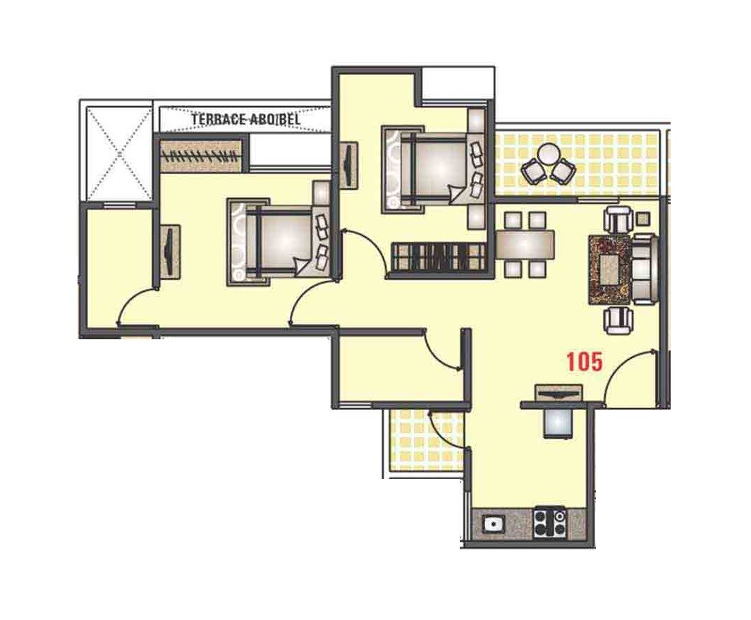 Floor plan of 2 BHK 549 Sq. Ft. Apartment in Venkatesh Oxy Flora, Pune
