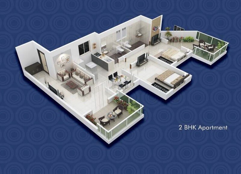 Floor plan of 2 BHK 1175 Sq. Ft. Apartment in Venkatesh Oxy Primo, Pune