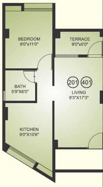 Floor plan of 1 BHK 342 Sq. Ft. Apartment in Venkatesh Shakuntala, Pune