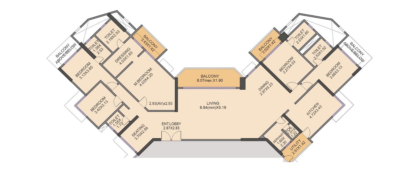 Floor plan of 5 BHK 2629 Sq. Ft. Apartment in Venkatesh Skydale, Pune