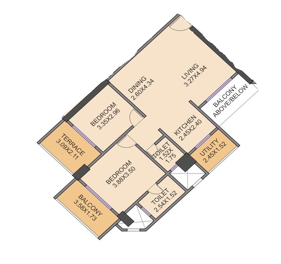 2 BHK 784 Sq. Ft. Apartment