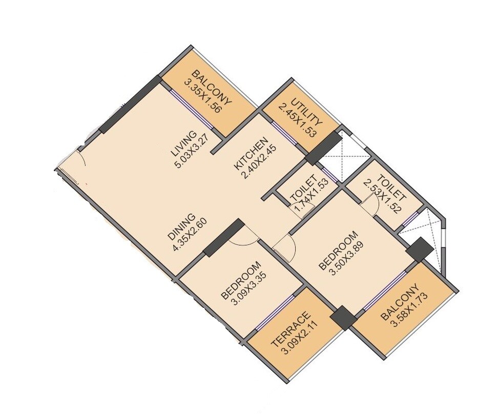 Floor plan of 2 BHK 946 Sq. Ft. Apartment in Venkatesh Skydale Phase 2, Pune