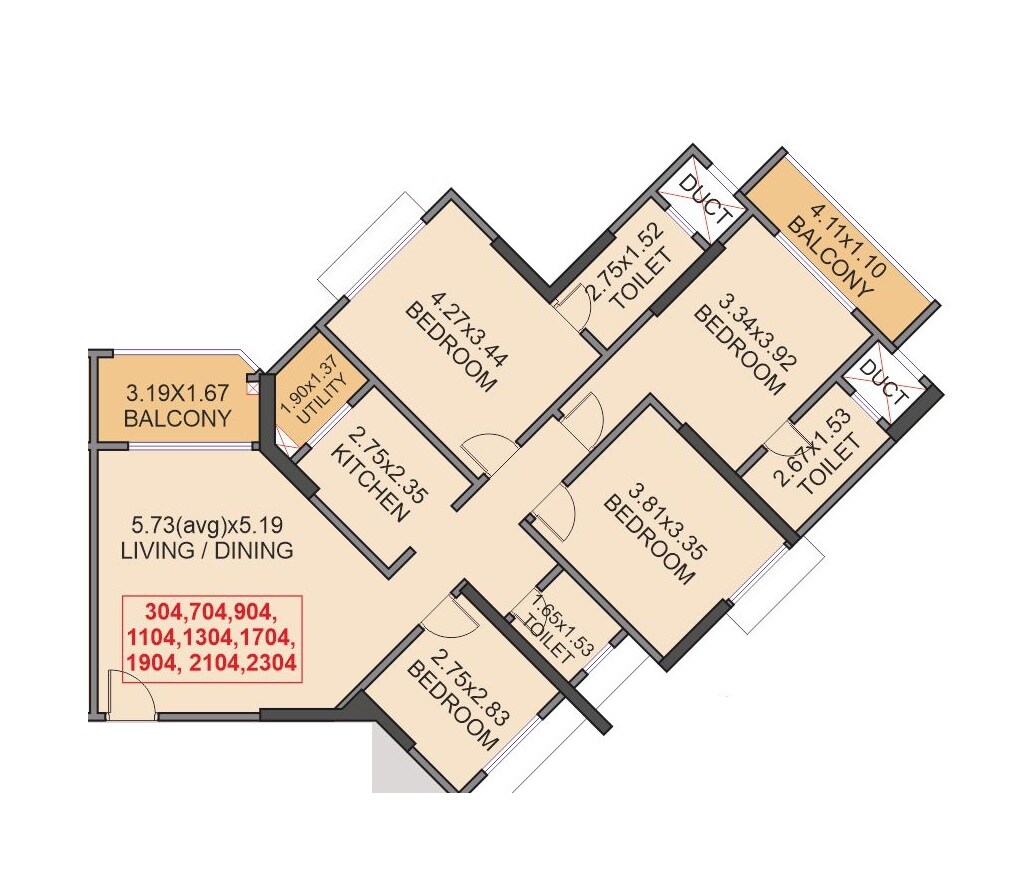 Floor plan of 4 BHK 1135 Sq. Ft. Apartment in Venkatesh Skydale Phase 2, Pune