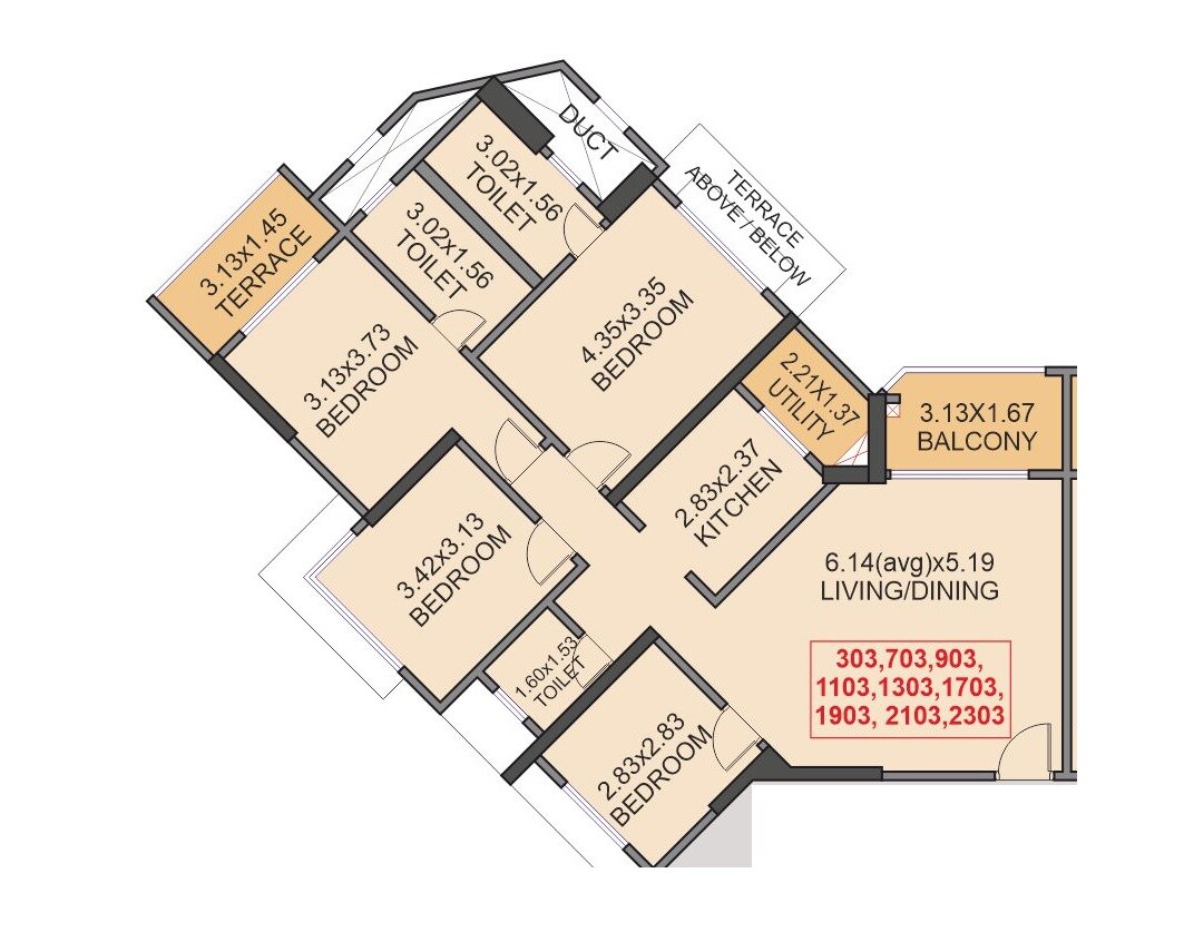 Floor plan of 4 BHK 1166 Sq. Ft. Apartment in Venkatesh Skydale Phase 2, Pune