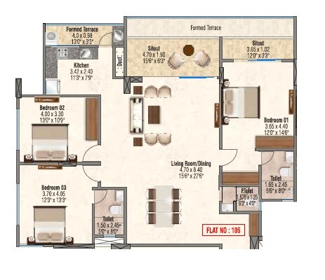 Floor plan of 3 BHK 1621 Sq. Ft. Apartment in Venkatesh The Pleasant CHS, Pune