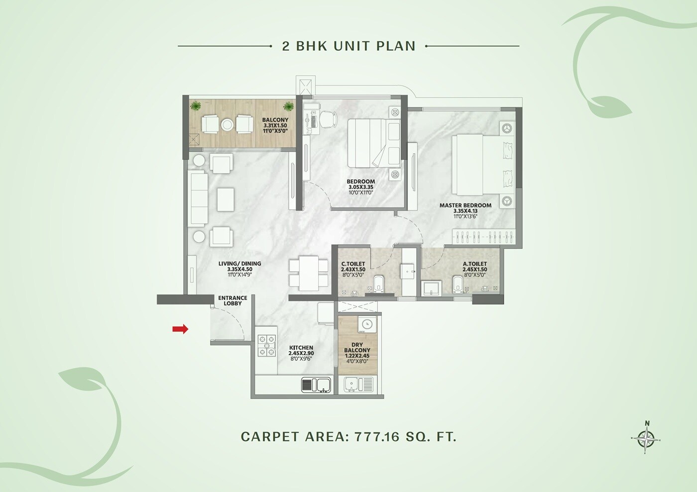 2 BHK 777 Sq. Ft. Apartment
