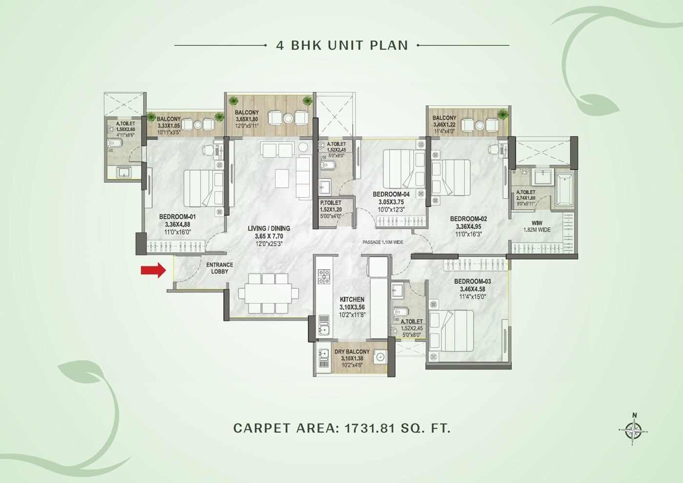 4 BHK 1731 Sq. Ft. Apartment