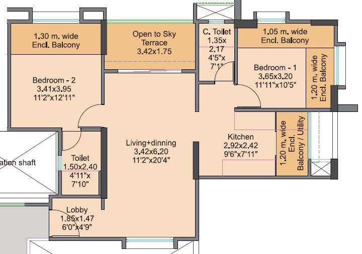 2 BHK 689 Sq. Ft. Apartment