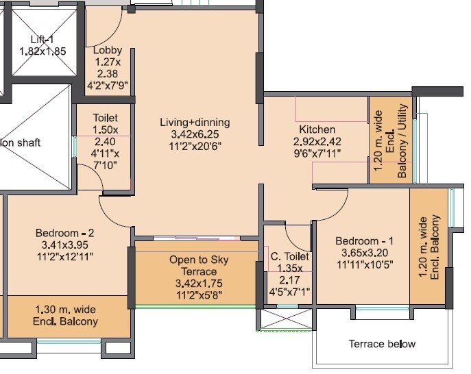 2 BHK 766 Sq. Ft. Apartment