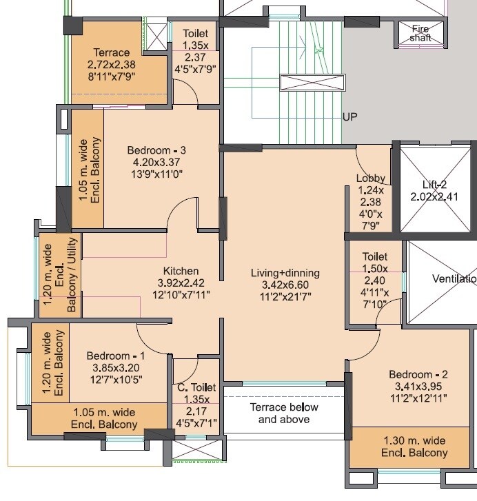 3 BHK 987 Sq. Ft. Apartment