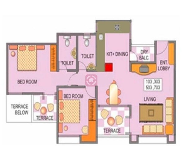 Floor plan of 2 BHK 753 Sq. Ft. Apartment in Venkateshwara Silver Moon, Pune