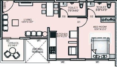 Floor plan of 1 BHK Apartment - 553 sq. ft. in Venkateshwara Silver Woods, Pune