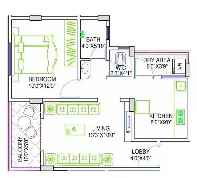 Floor plan of 1 BHK 520 Sq. Ft. Apartment in Venus Enclave Pune, Pune