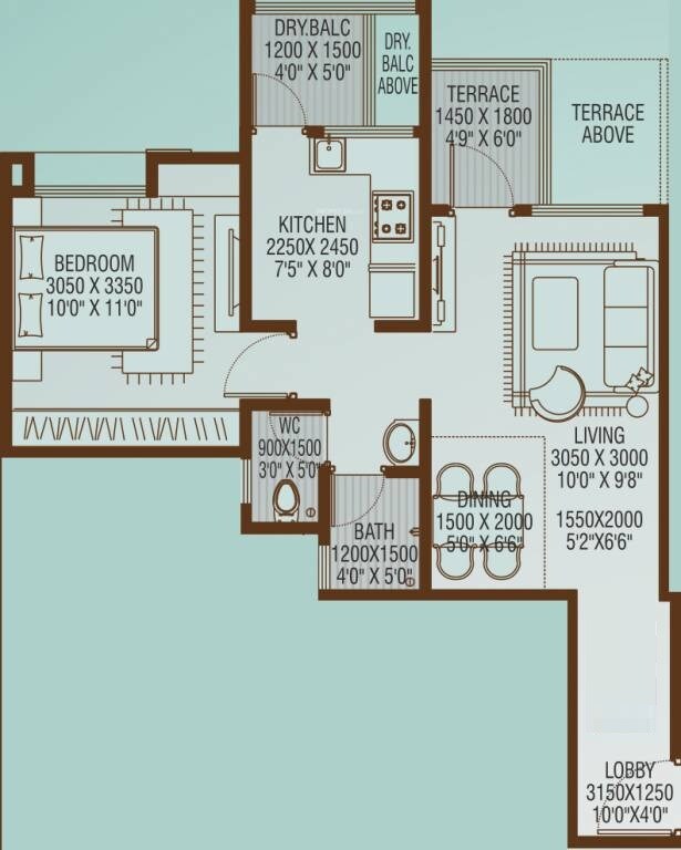 Floor plan of 1 BHK Apartment - 464 sq. ft. in Vertical Alcinia, Pune