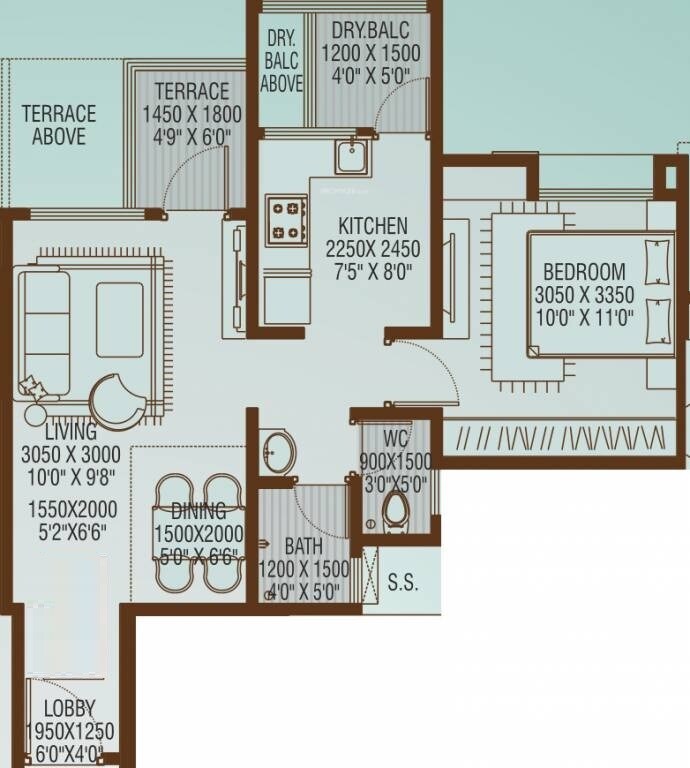 Floor plan of 1 BHK Apartment - 482 sq. ft. in Vertical Alcinia, Pune