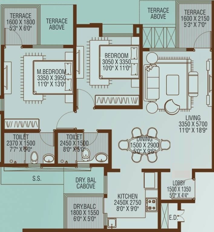 Floor plan of 2 BHK Apartment - 724 sq. ft. in Vertical Alcinia, Pune