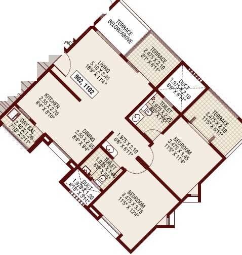 Floor plan of 2 BHK 606 Sq. Ft. Apartment in Vertical Oriana, Pune