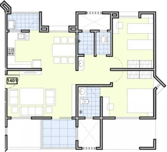 Floor plan of 2 BHK 707 Sq. Ft. Apartment in Vertical Oriana, Pune