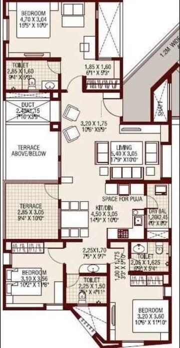  3 BHK Apartment at Vertical Oriana, Keshav Nagar – for Rent