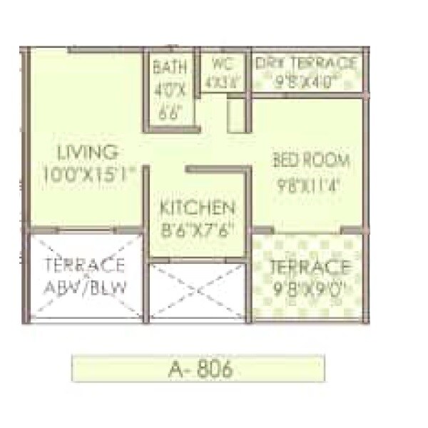 Floor plan of 1 BHK 409 Sq. Ft. Apartment in Vidya Kaka Homes, Pune