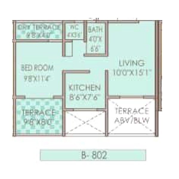 Floor plan of 1 BHK 421 Sq. Ft. Apartment in Vidya Kaka Homes, Pune