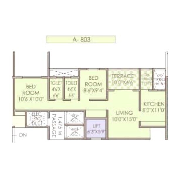 Floor plan of 2 BHK 560 Sq. Ft. Apartment in Vidya Kaka Homes, Pune