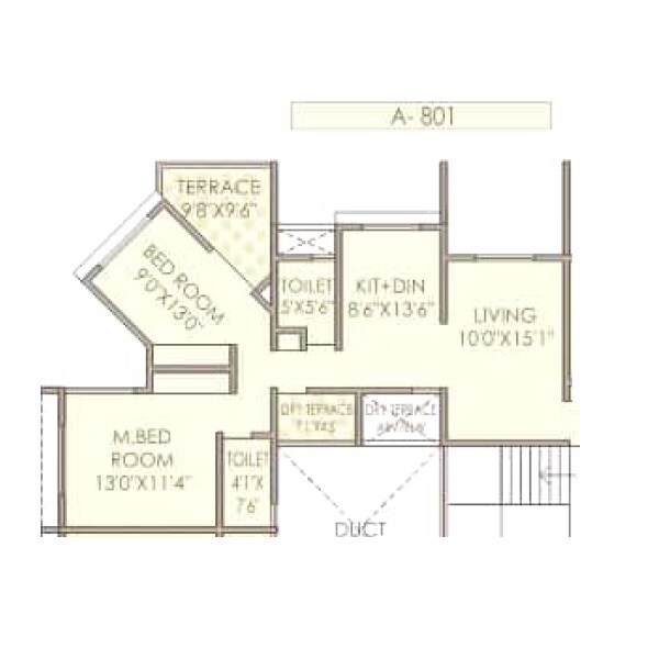 Floor plan of 2 BHK 668 Sq. Ft. Apartment in Vidya Kaka Homes, Pune