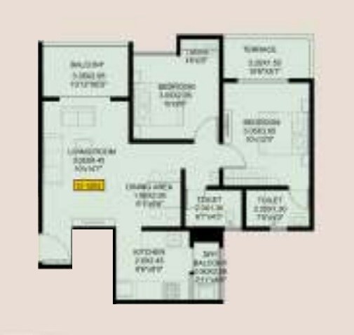 Floor plan of 2 BHK 793 Sq. Ft. Apartment in Vighnaharta Life Canvas, Pune