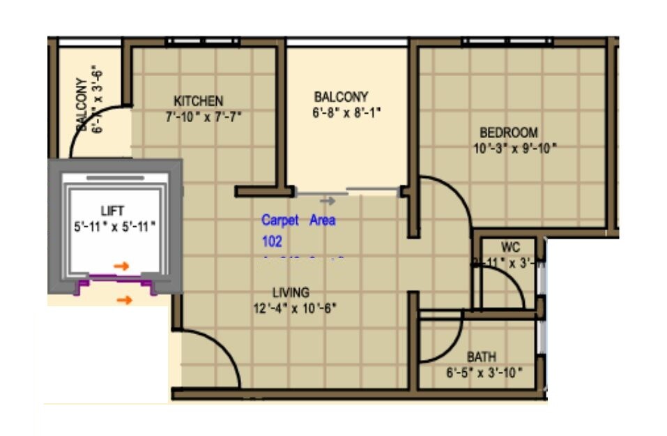 Floor plan of 1 BHK 426 Sq. Ft. Apartment in Vighnaharta Sai Anand, Pune