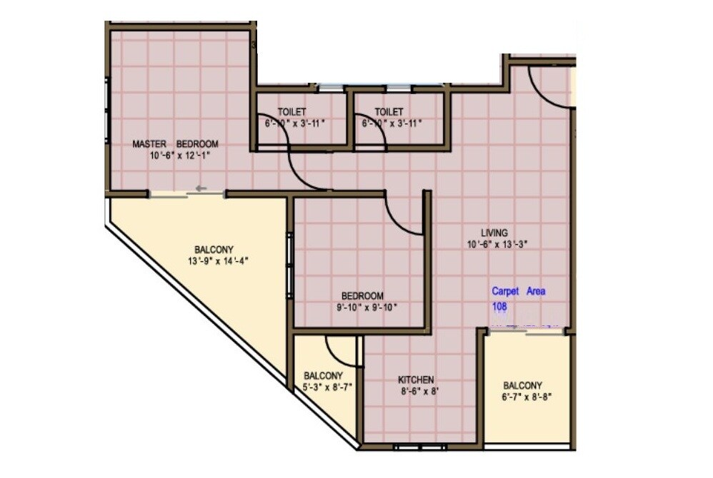 Floor plan of 2 BHK 691 Sq. Ft. Apartment in Vighnaharta Sai Anand, Pune