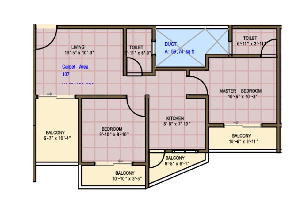 Floor plan of 2 BHK 809 Sq. Ft. Apartment in Vighnaharta Sai Anand, Pune