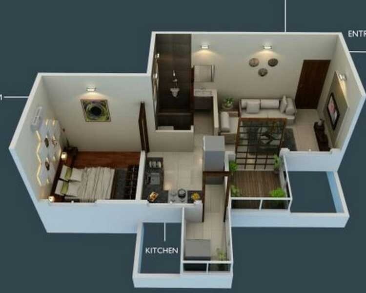 Floor plan of 1 BHK Apartment - 513 sq. ft. in Vighnaharta Sai Saroj, Pune