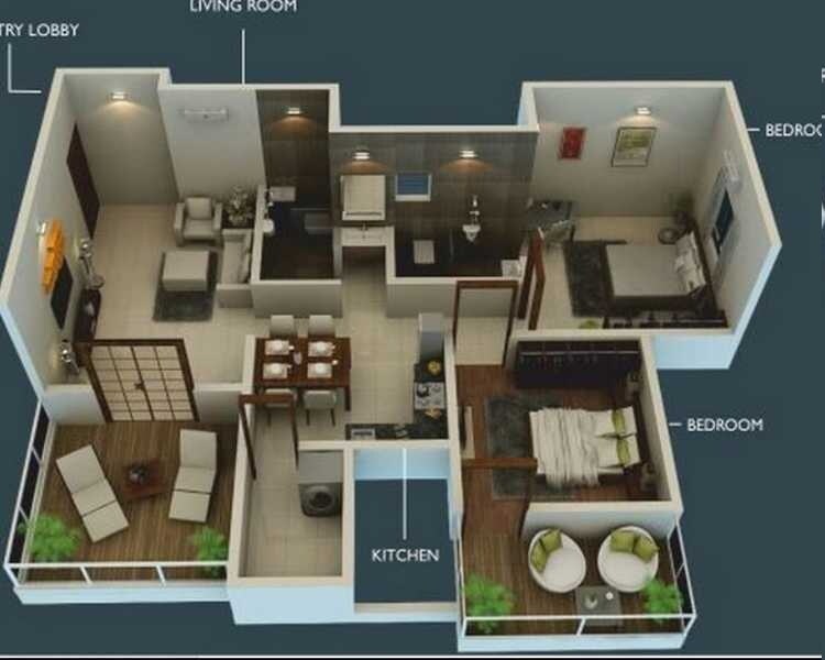 Floor plan of 2 BHK Apartment - 566 sq. ft. in Vighnaharta Sai Saroj, Pune