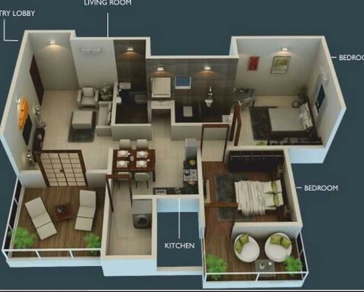 Floor plan of 2 BHK Apartment - 700 sq. ft. in Vighnaharta Sai Saroj, Pune