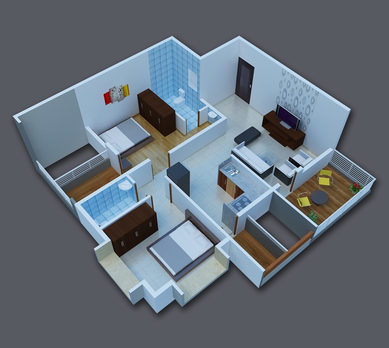 Floor plan of 2 BHK 914 Sq. Ft. Apartment in Vignesh Vertex, Pune